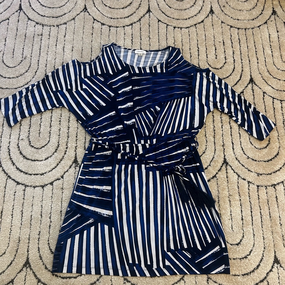 Calvin Klein Stylish Navy and White Striped Dress